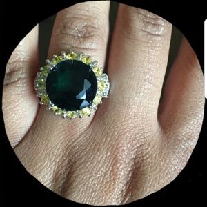 Large blue/green topaz and citrine cocktail ring
